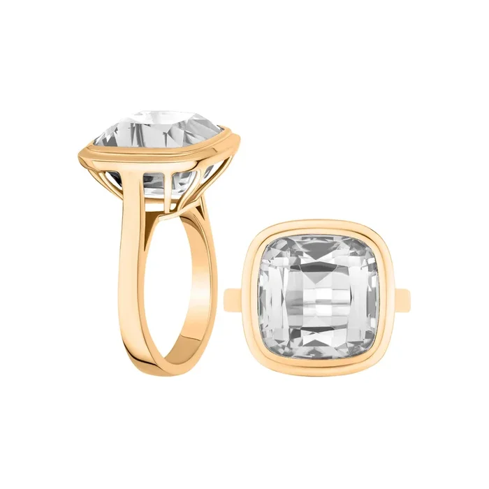 Goshwara Cushion Rock Crystal Bezel-Set 18K Gold Ring