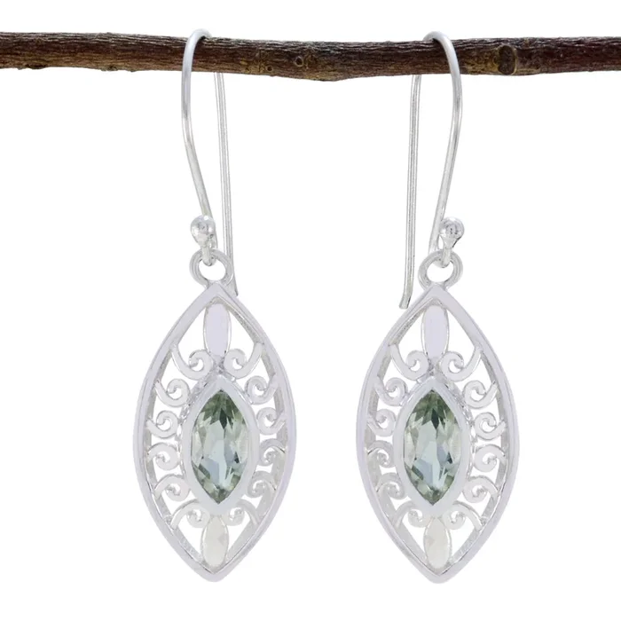 Green Amethyst American Carla Solitaire Dangle Green Silver Earring