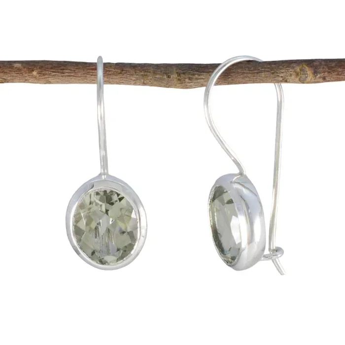 Green Amethyst Australian Elena Solitaire Dangle Green Sterling Silver Earring