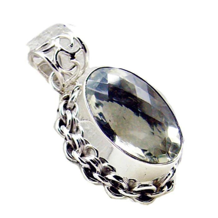 Green Amethyst Chunky Mexican 925 Silver Solitaire Sophia Rope-Wire Green Pendant Jewelry