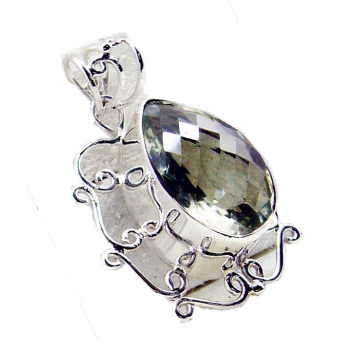Green Amethyst Chunky Moroccan 925 Silver Solitaire Savannah Rope-Wire Green Pendant Jewelry