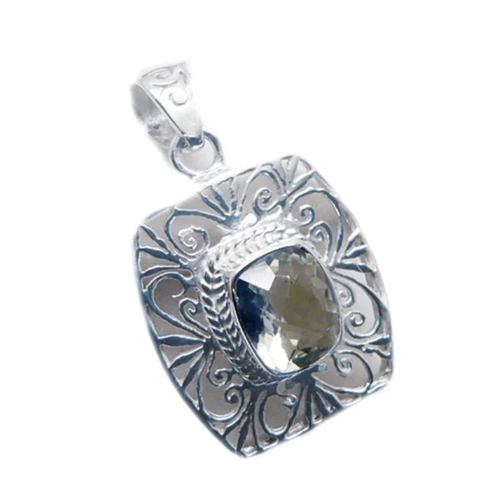 Green Amethyst Edgy German Sterling Silver Solitaire Charlotte Retro Green Pendant Jewellery