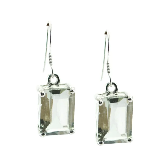 Green Amethyst German Ángeles Solitaire Dangle Green 925 Sterling Silver Earring