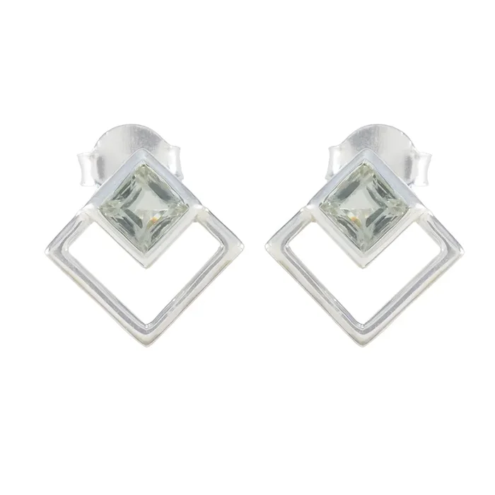 Green Amethyst Italian Alejandra Solitaire Stud Green 925 Sterling Silver Earring