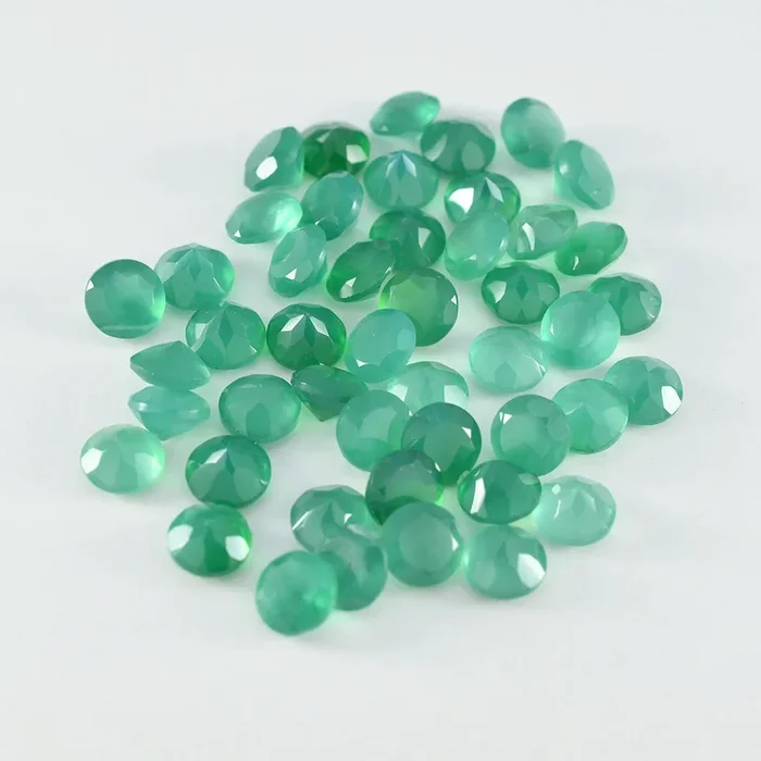 Green Onyx 10PC Tiny 5×5 MM Round Faceted Green Sparkling Semi Precious Gems