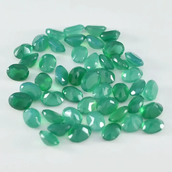 Green Onyx 1PC Small 7×9 MM Oval Faceted Green Lustrous Semi Precious Loose Gemstone