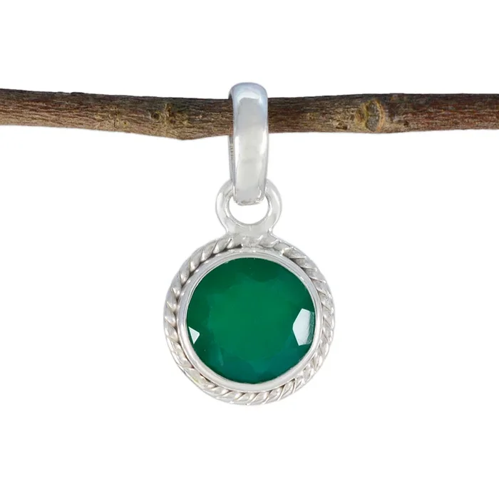 Green Onyx Whisper-thin Mexican Sterling Silver Solitaire Noelia Rope-Wire Green Pendant Jewellery