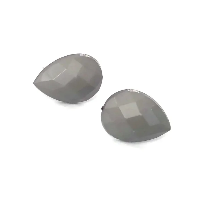 Grey Faceted Teardrop Stud Earrings