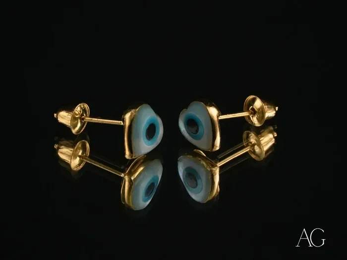 Guardian Love: 18k Gold Heart Evil Eye Earrings