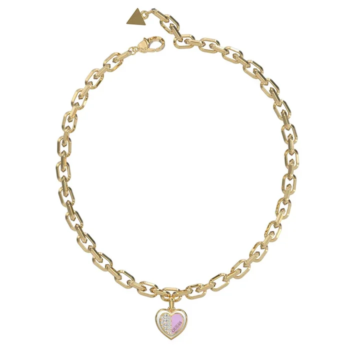 Guess Gold Plated Stainles Steel 18″ Lilac Double Heart Charm Chain