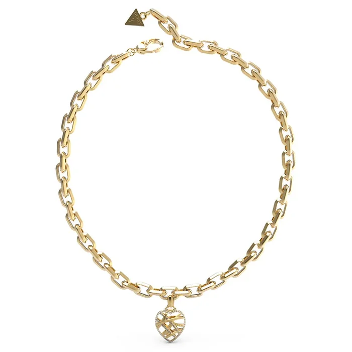 Guess Gold Plated Stainless Steel 16″ Heart Cage Chain