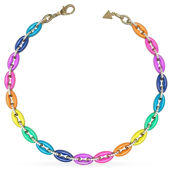 Guess Gold Plated Stainless Steel 17″ Rainbow & Crystal Chain