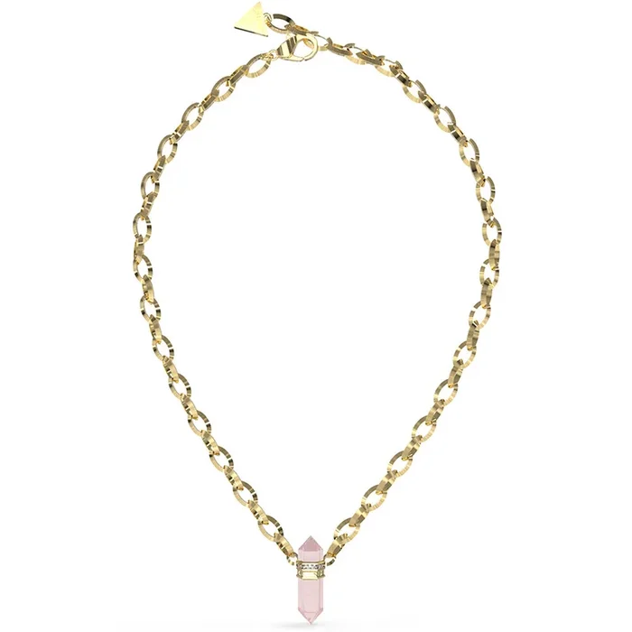 Guess Gold Plated Stainless Steel 18″ Rose Quartz Oval Chain