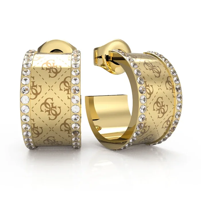 Guess Gold Plated Stainless Steel 18mm 4G Double side Crystal Band Earrings