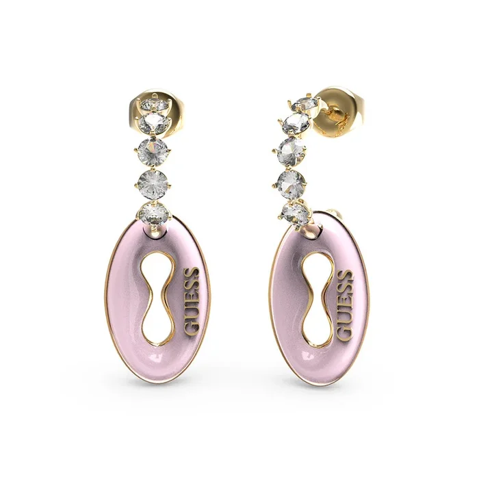 Guess Gold Plated Stainless Steel 30mm Pendant Rose Earrings