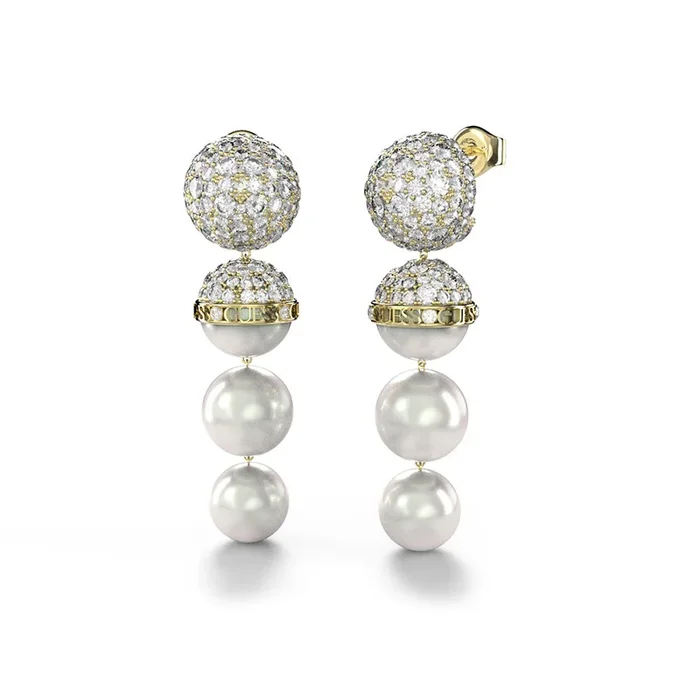 Guess Gold Plated Stainless Steel 42mm MOP And Crystal Earrings