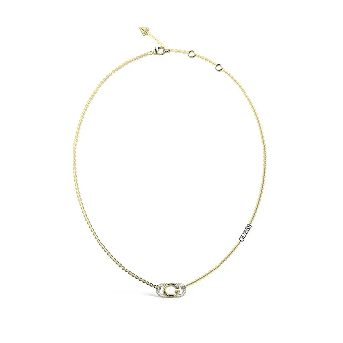 Guess Gold-Plated Stainless-Steel G Logo And Crystal Pendant on 16-18″ Chain
