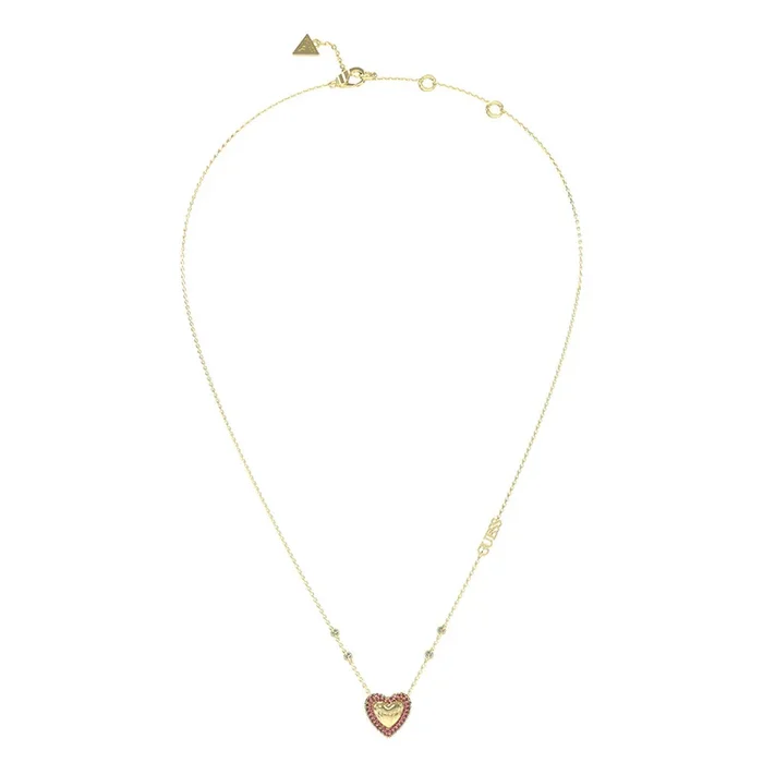 Guess Gold-Plated Stainless-Steel Pave Heart Pendant On 16-18″ Chain