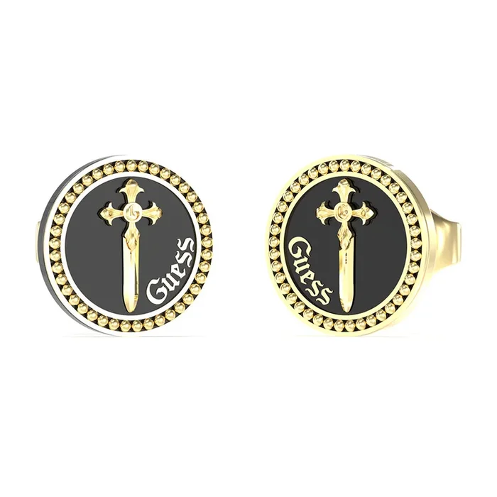 Guess Men’s Jewellery Gold Plated Stainless Steel 12mm Dagger Coin Stud Earrings