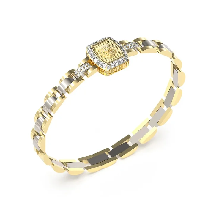 Guess Men’s Jewellery Gold Plated Stainless Steel 16mm Lion Crystal Bracelet