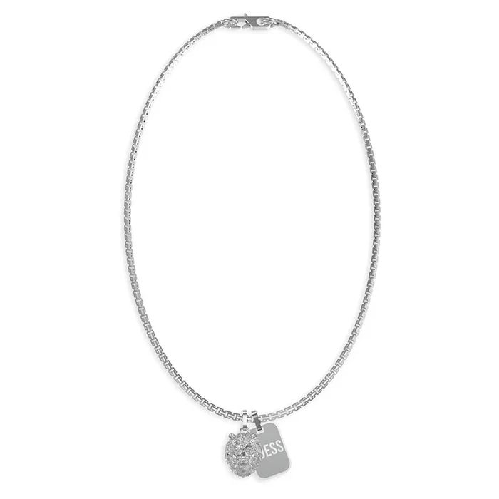 Guess Mens Jewellery Stainless Steel Tag And 20mm Lion Pendant On Chain