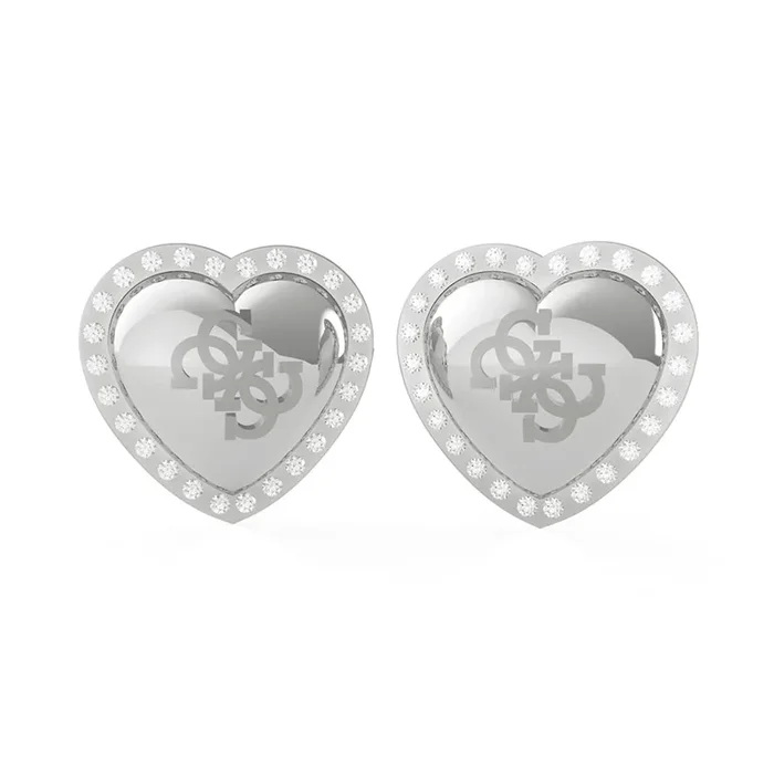 Guess Stainless Steel 15mm Heart Crystal Frame Stud Earrings