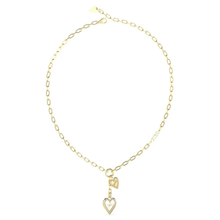 Guess Stainless Steel Gold Plated Double Heart Pendant On Paperlink 16-18″ Chain