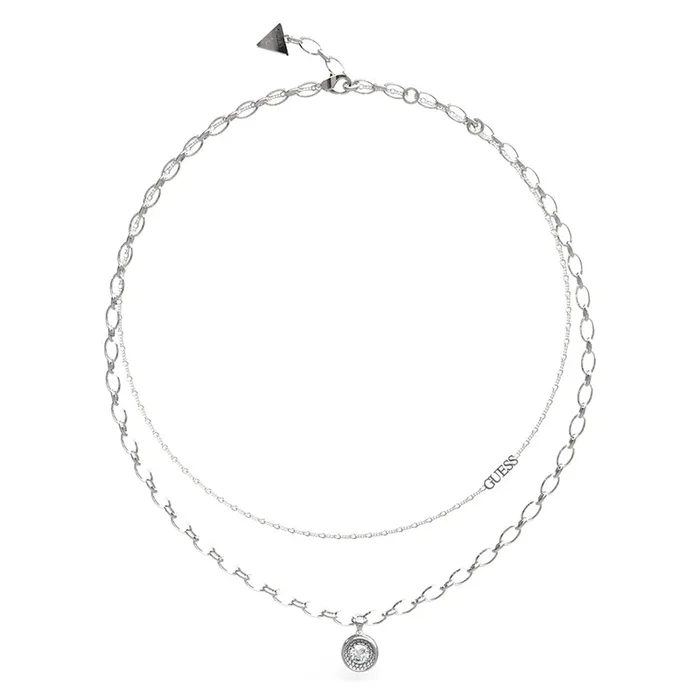 Guess Stainless Steel Rhodium Plated Solitaire 15-17″ Double Chain