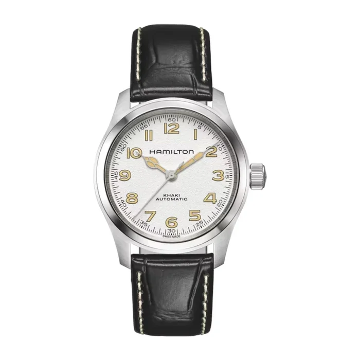 Hamilton Khaki Field Murph automatic watch white dial black leather strap 38 mm H70405710 – Lepage