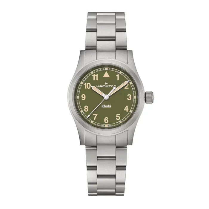Hamilton Khaki Field watch, quartz, khaki dial, 33 mm steel bracelet H69401160 – Lepage