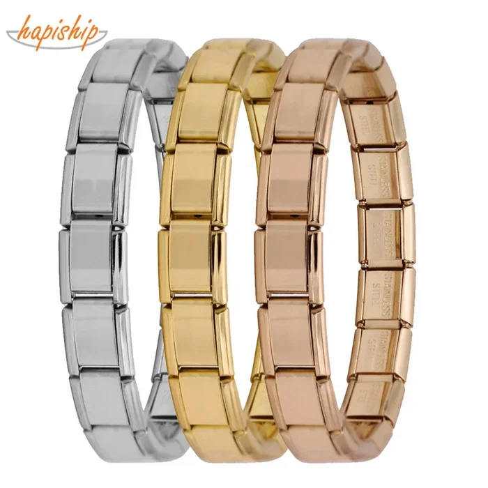 Hapiship 2018 Women’s Jewelry 9mm Width Itanlian Elastic Charm Bracelet Fashion Silver Stainless Steel Bangle ST-Silver