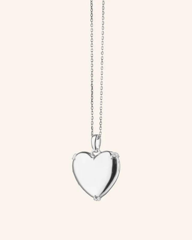 Heart Locket Necklace with White Sapphires