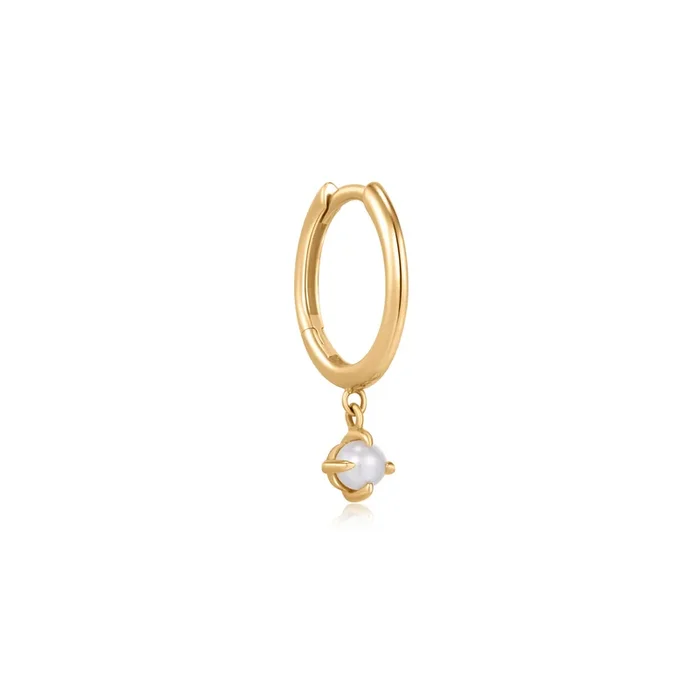 HELENA | Single White Pearl Dangle Huggie Hoop