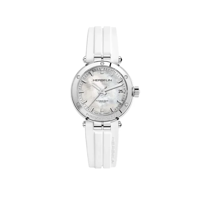 Herbelin Newport automatic mother-of-pearl dial white rubber strap 35 mm