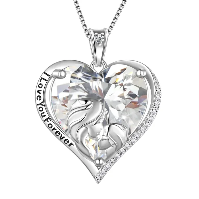 Herzförmige Halskette für Damen, 925er Sterlingsilber, Kristall-Diamant-Geburtssteinanhänger, Schmuckstück zum Geburtstag im April, Weihnachten oder Muttertag – das perfekte Geschenk für Mutter und Tochter.