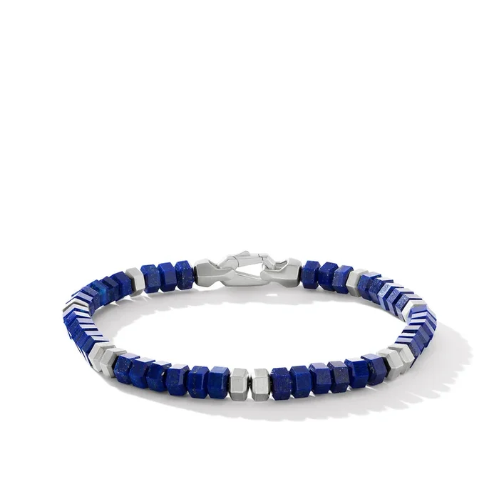 Hex Bead Bracelet in Sterling Silver with Lapis, 6mm