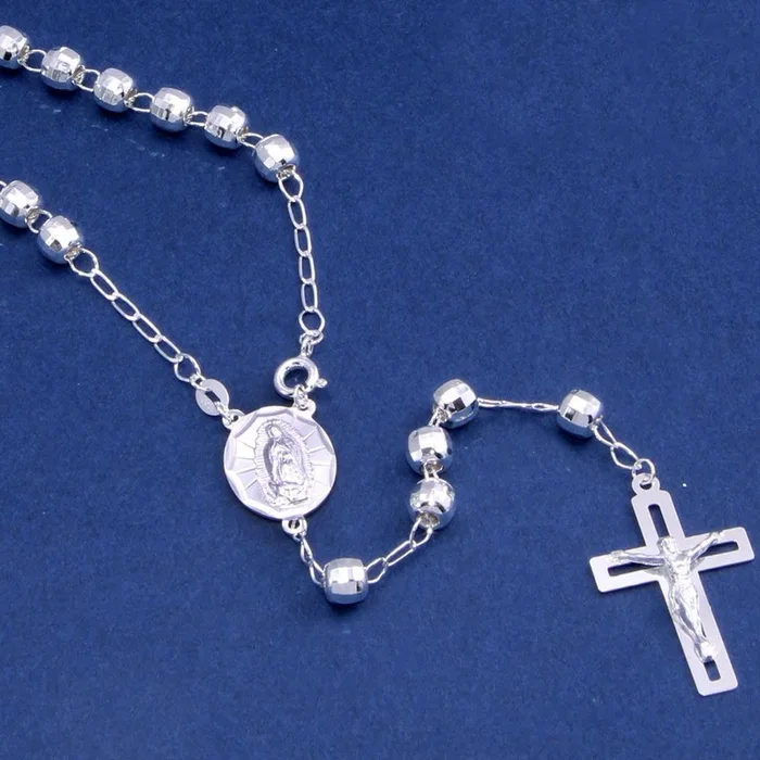 High Polished 925 Sterling Silver 6MM Diamond Cut Beads Rosary – ROS33-6MM