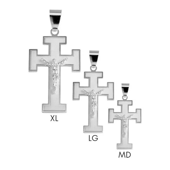High Polished 925 Sterling Silver Matte Finish Cross of Lorraine Style Pendant – BSP00032
