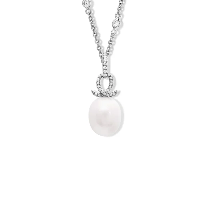 Icarus Necklace Pendant 18ct White Gold – Pearl & Diamond Pavé