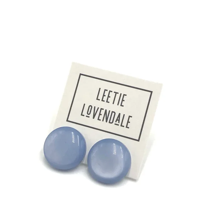 Ice Blue Moonglow Disc Stud Earrings