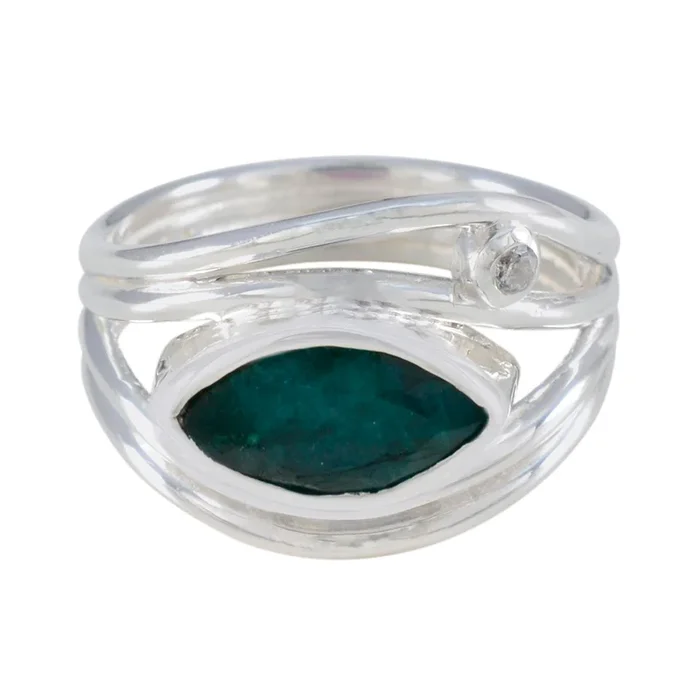 Indian Emerald Toi et Moi French Silver Green Gemstones Tiny Cultural Ring Jewellery