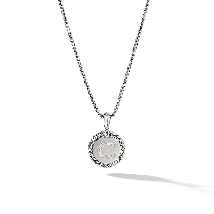 Initial Charm Necklace in Sterling Silver with Diamond C