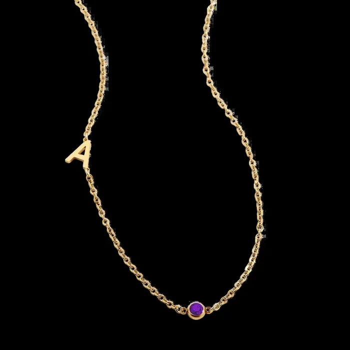 Initial Necklace with Birthstone Accent