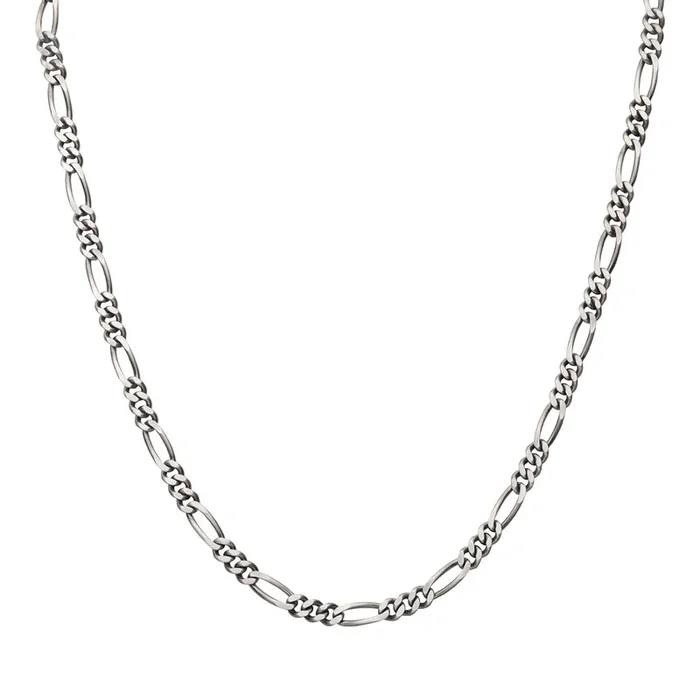 Inox 24-inch 5.5MM Sterling Silver Brushed Satin Finish Figaro Chain
