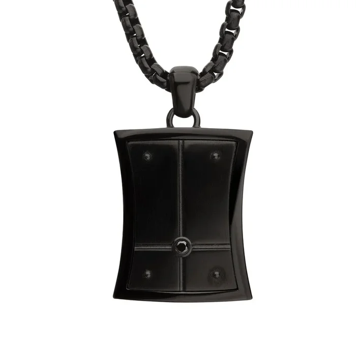 Inox Natural Black Diamond Accent Black IP Stainless Steel 22-inch Dog Tag Pendant