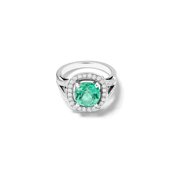 Iola Engagement Ring 18ct White Gold – Mint Tourmaline & Diamond