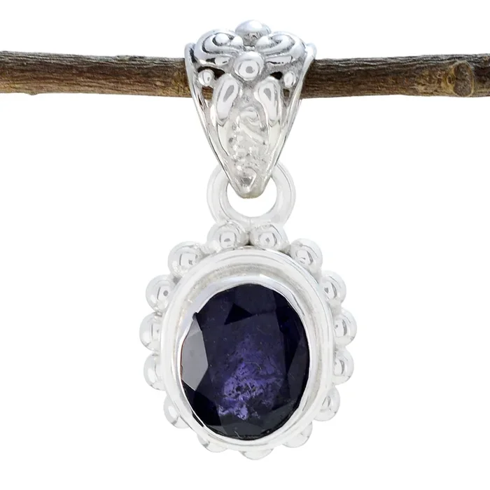Iolite Classic Moroccan 92.5 Silver Solitaire Lourdes Rope-Wire Blue Pendant Jewellery