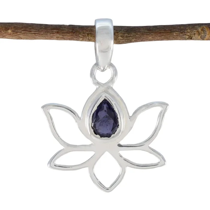 Iolite Delicate French Sterling Silver Solitaire Hazel Rope-Wire Blue Pendant Jewellery