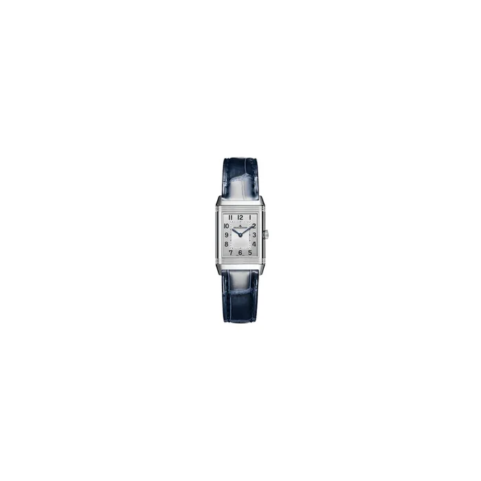 Jaeger LeCoultre Reverso Classic Small Duetto watch silver dial blue strap