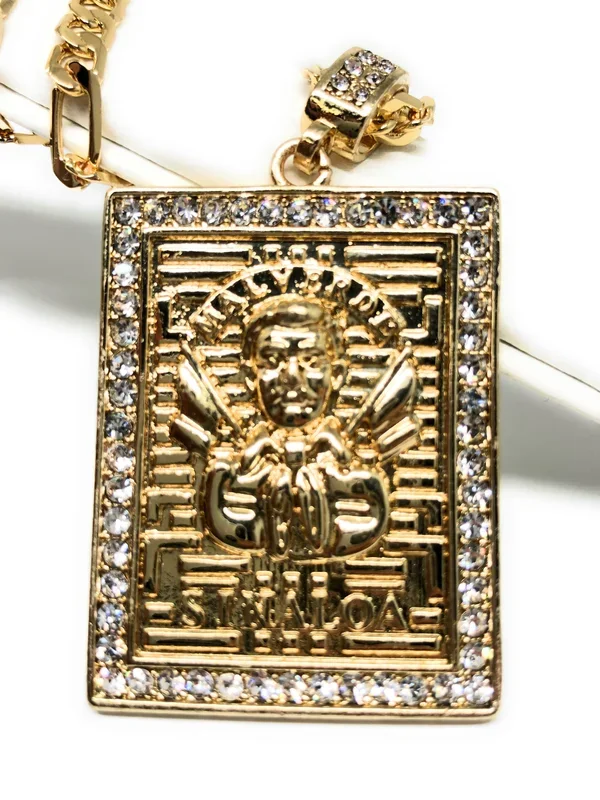 Jesus Malverde protection pendant necklace 26″ chain Proteccion Medalla
